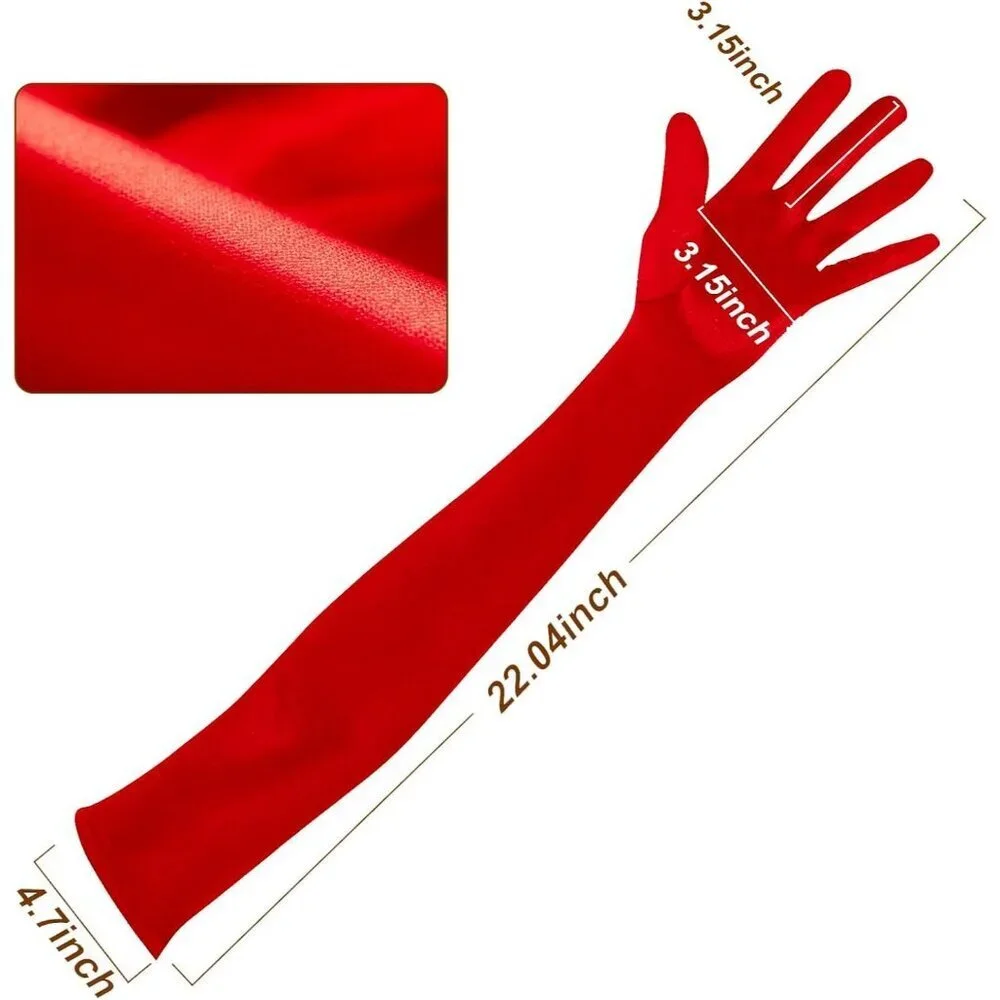 Women's Satin Dark Red Long Gloves Costumes Elbow Length Evening Party Prom
